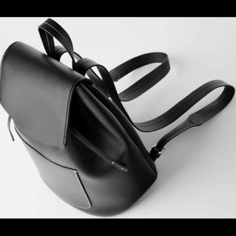 Zara Topstitched Black Backpack